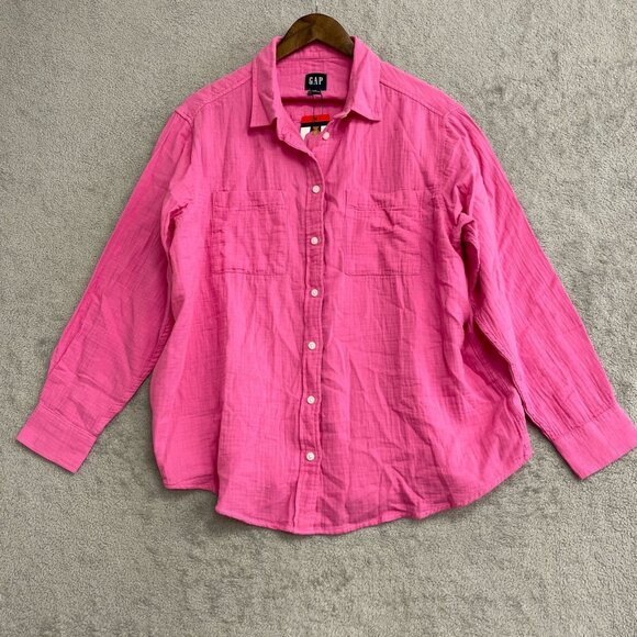 NEW Gap Gauze Women's Size M Pink Button-Down Long-Sleeve Shirt 100% Cotton - Picture 4 of 10